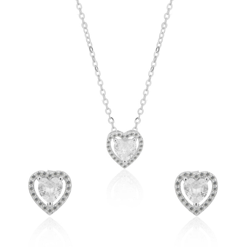 925 Silver Lovely Heart Pendant Set