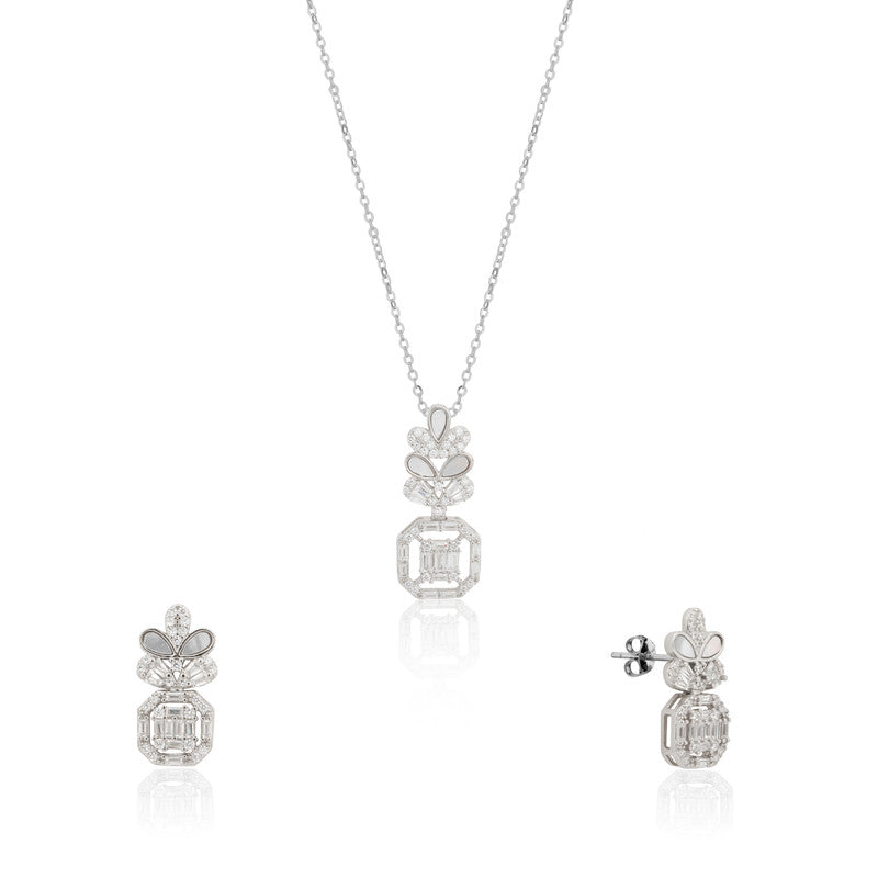925 Silver Octagon Leaf Pendant Set