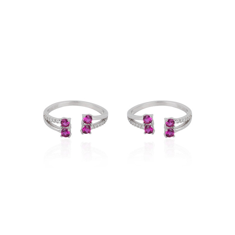 925 Silver Pink Gemstone Open Toe Ring