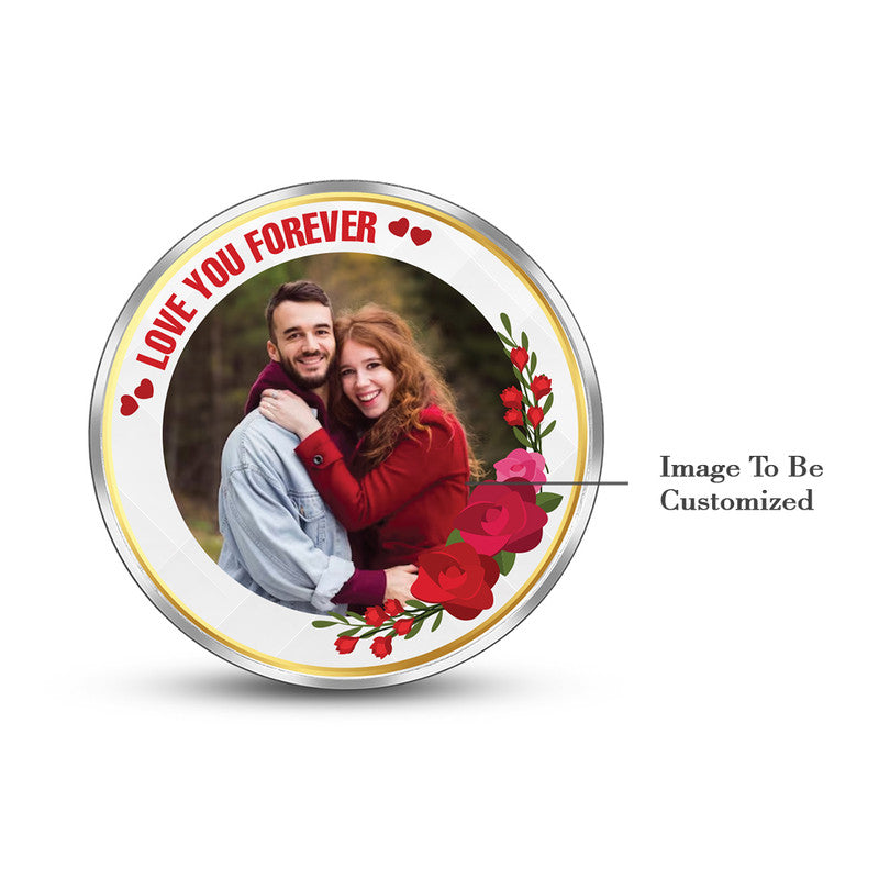 Round 999 silver coin with customised Forever Together couple design.