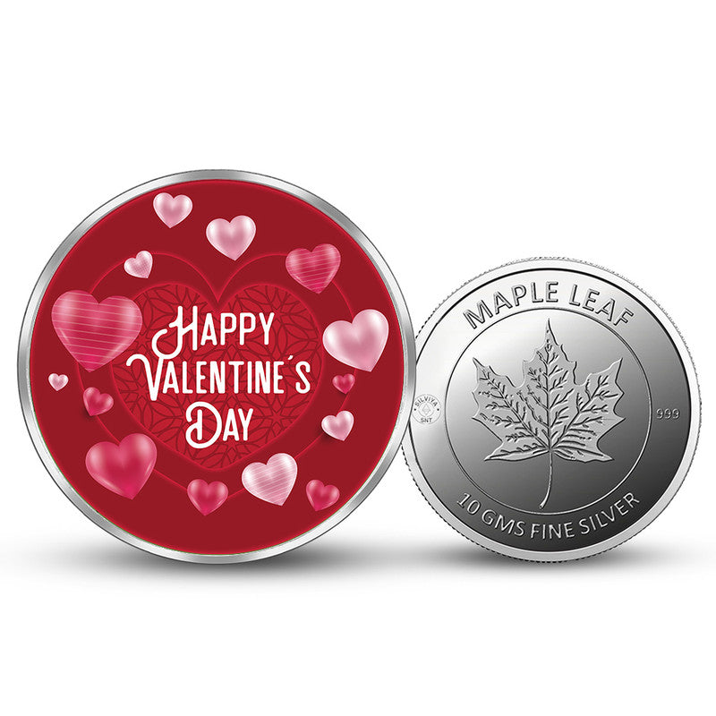 Front and backside of round 999 pure silver Valentine’s Day special coin.