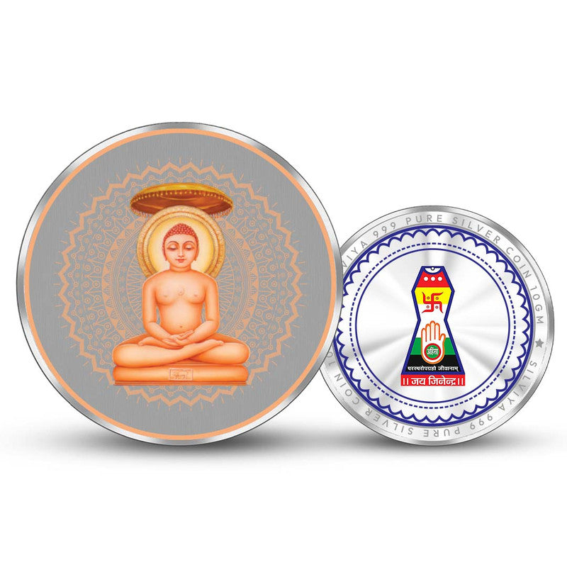 Mahavir Swami Ji 999 Pure Silver Round Coin – Front and Back View