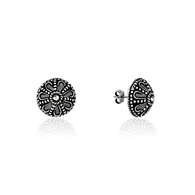 Oxidized Silver Flower Studs