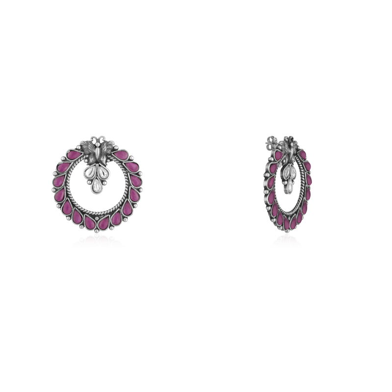 925 Silver Butterfly Earrings with Pink Stone
