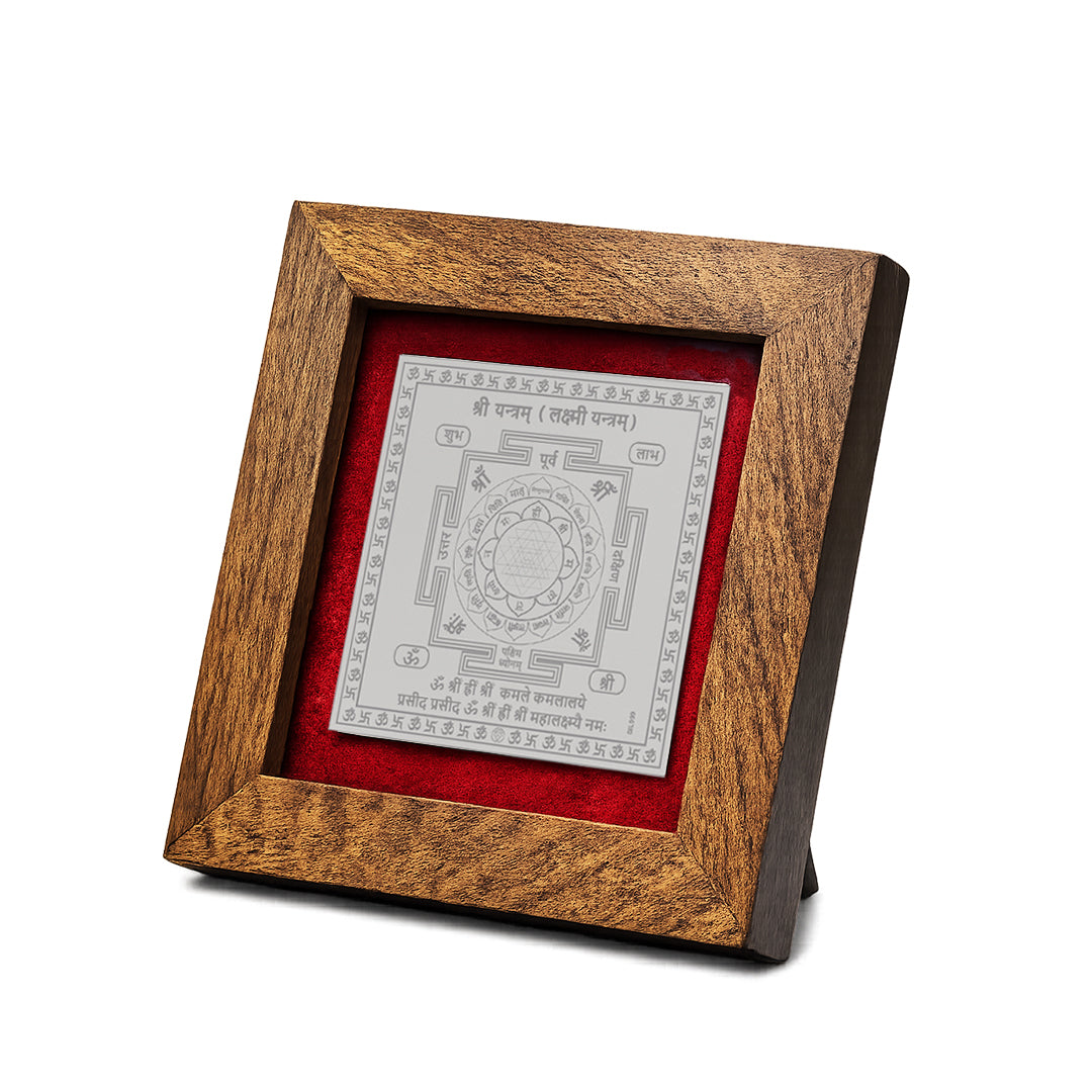 999 Pure Silver Lakshmi Shree Yantra With Wooden Frame