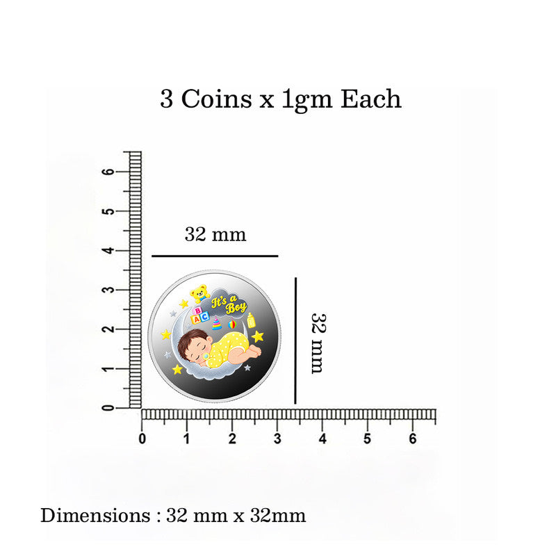 New Born Baby Boy 999 Pure Silver Coin Gift Box Set (3 Coins x 1 Gm Each)