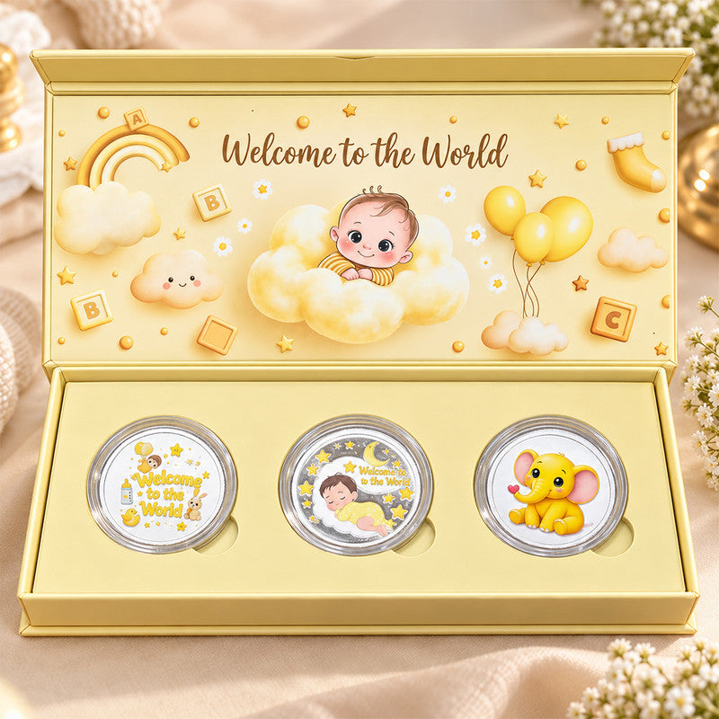 New Born Baby Boy 999 Pure Silver Coin Gift Box Set (3 Coins x 1 Gm Each)