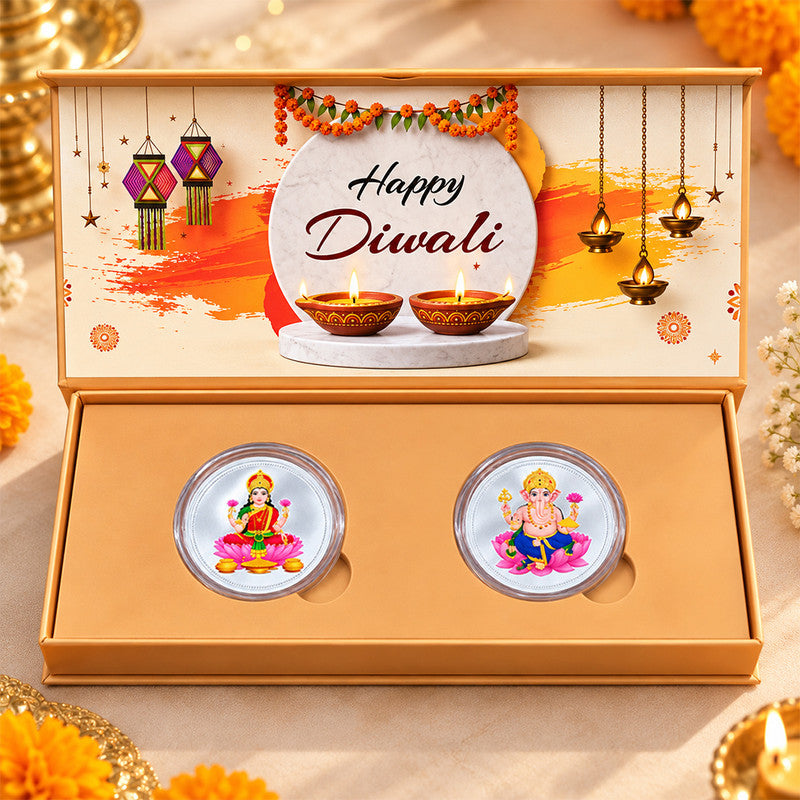 Lakshmi Ganesh 999 Pure Silver Coin Gift Box Set (2 Coins x 1 Gm Each)