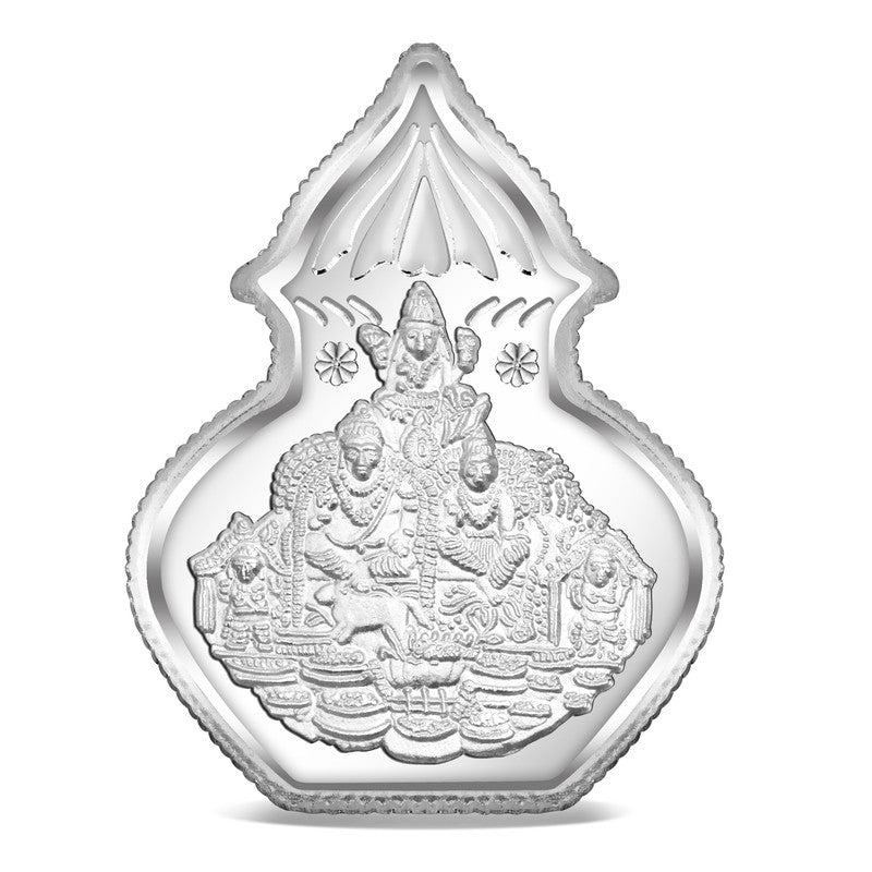 Pure Silver Kalash-Shaped Coin Featuring Lakshmi Ji – Front Design Close-Up