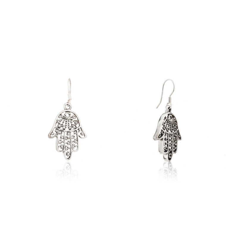 Oxidized Silver Hamsa Earrings