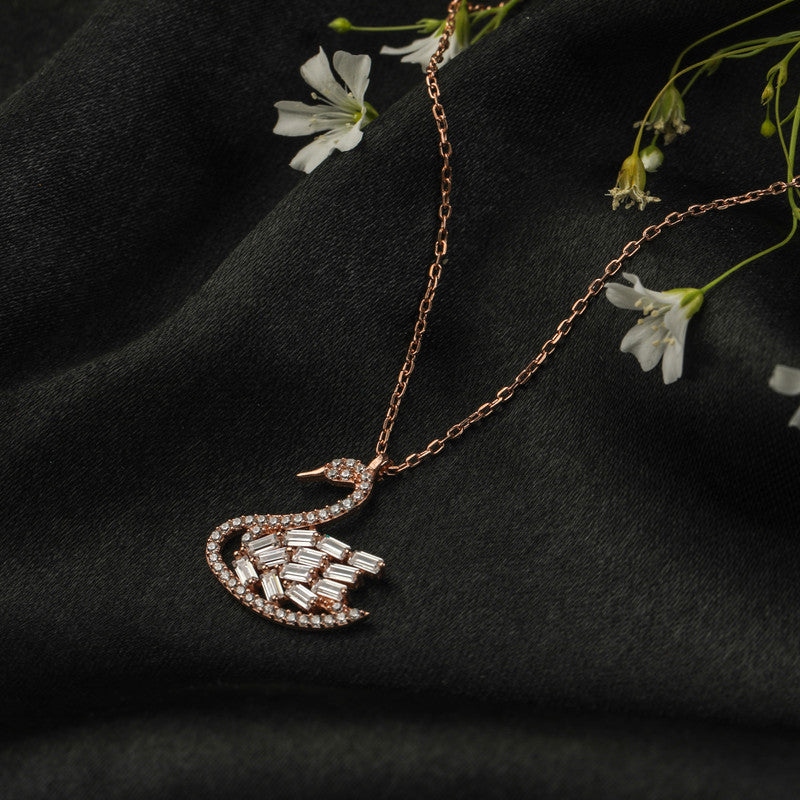 Rose Gold Swan 925 Silver Pendant Necklace