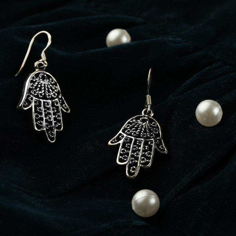 Oxidized Silver Hamsa Earrings