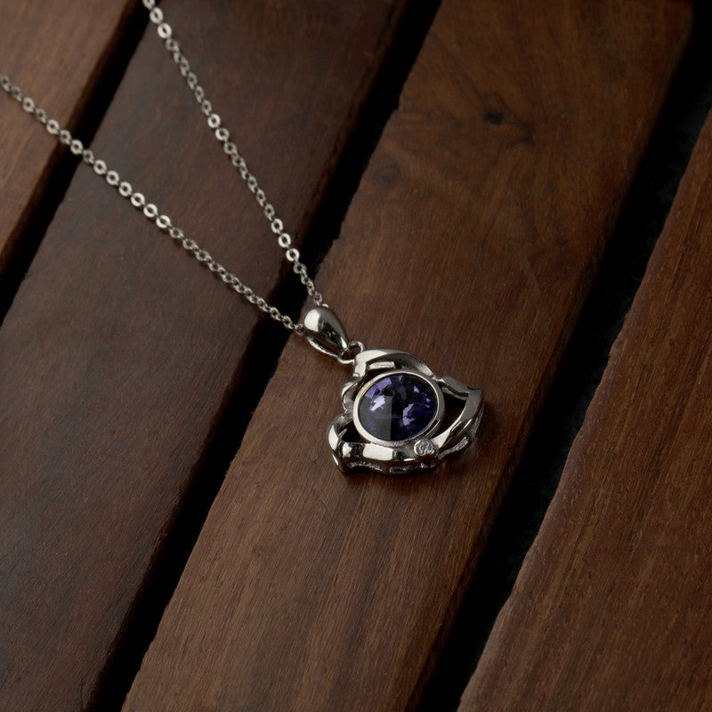 925 Silver Trigo Leaf Blue Stone Pendant