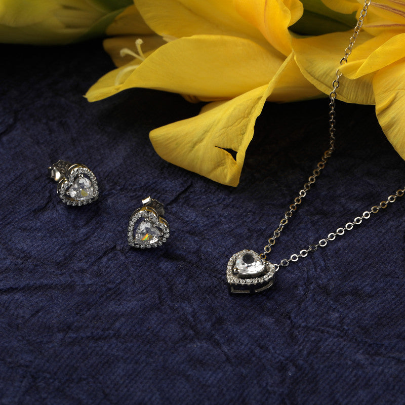 925 Silver Lovely Heart Pendant Set