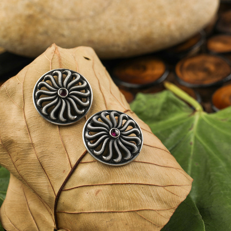 Oxidized Silver Sun Ray Studs