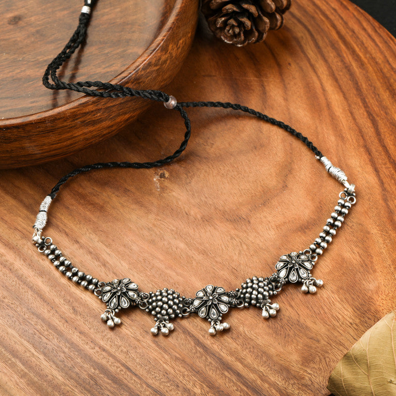 925 Oxidised Silver Five Flower Layered Necklace