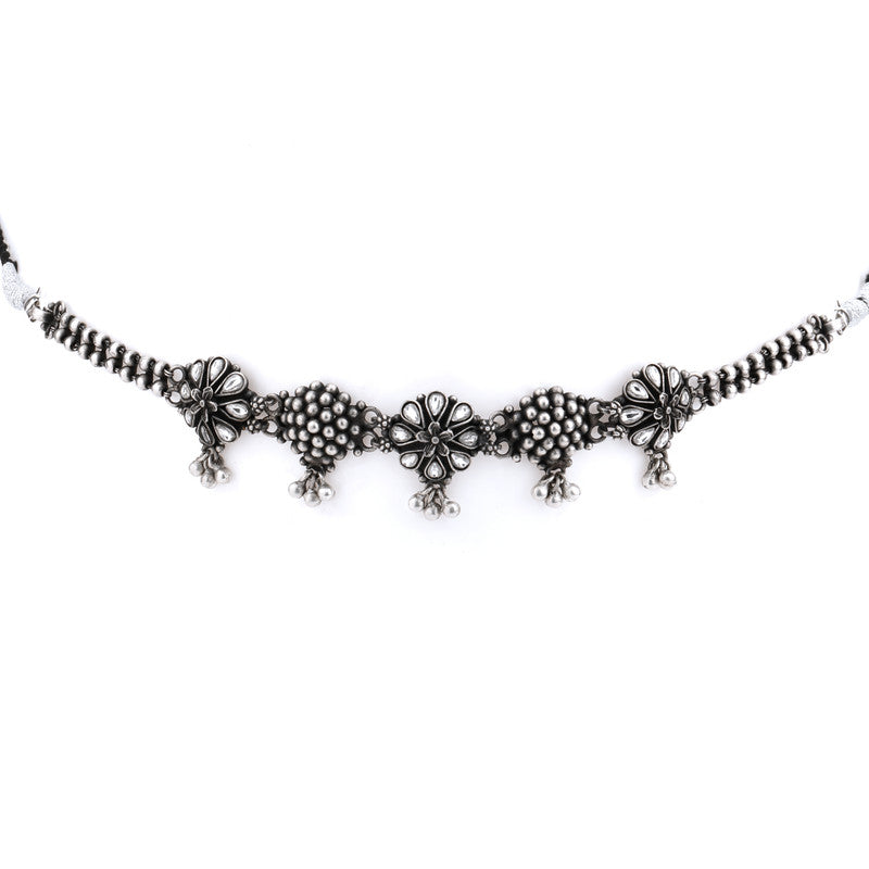 925 Oxidised Silver Five Flower Layered Necklace