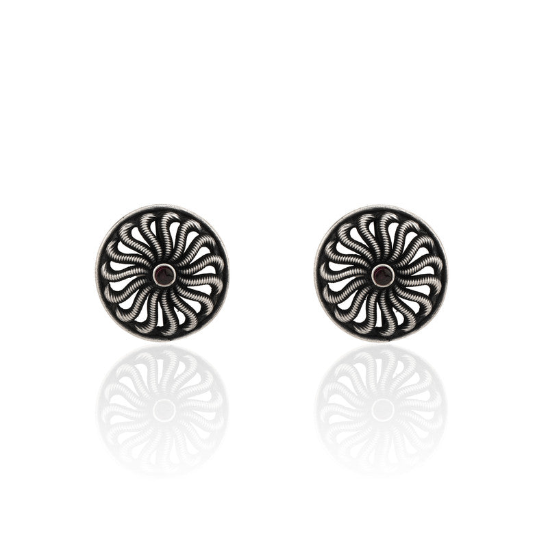 Oxidized Silver Sun Ray Studs
