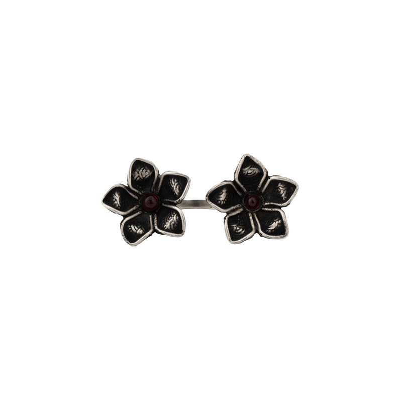 925 Oxidised Front Open Dual Petals Ring