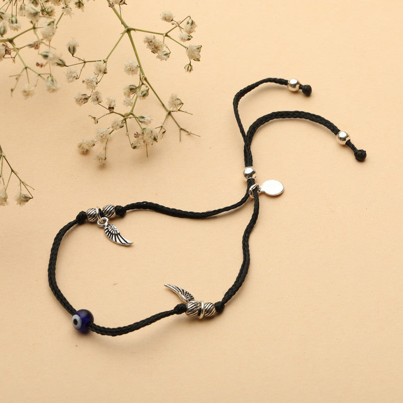 Festive 925 Silver Evil Eye Leaf Anklet – Ideal Diwali gift and protective Navratri jewelry