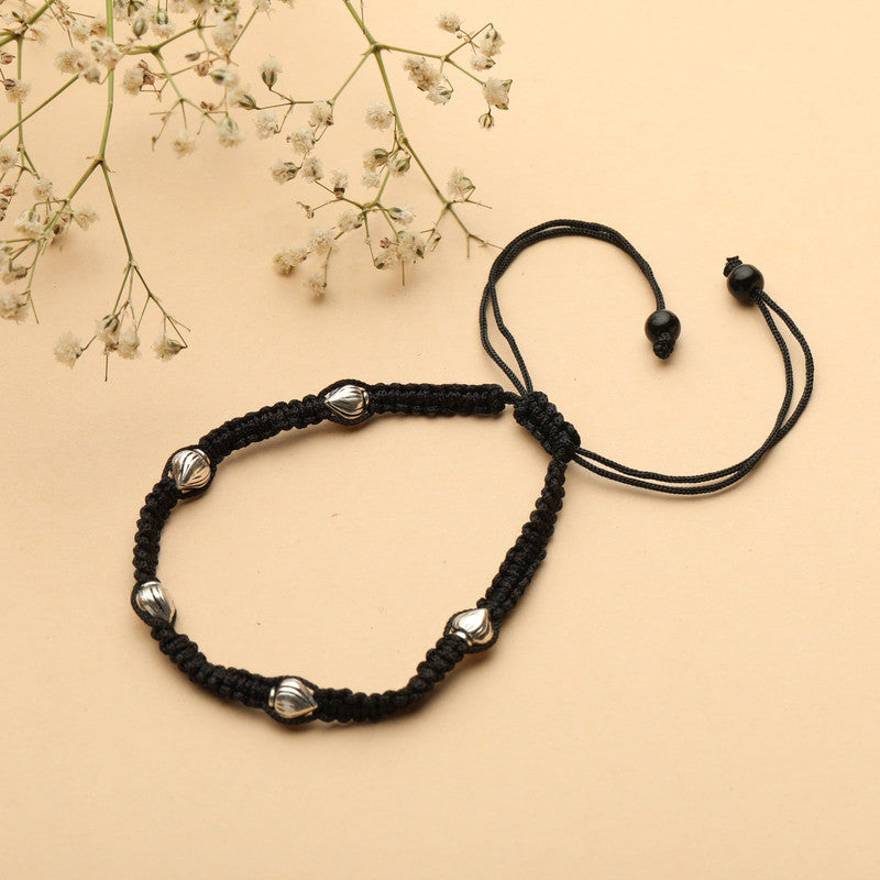 Festive 925 Silver Beaded Braid Anklet – Ideal Diwali gift and Navratri jewelry accessory
