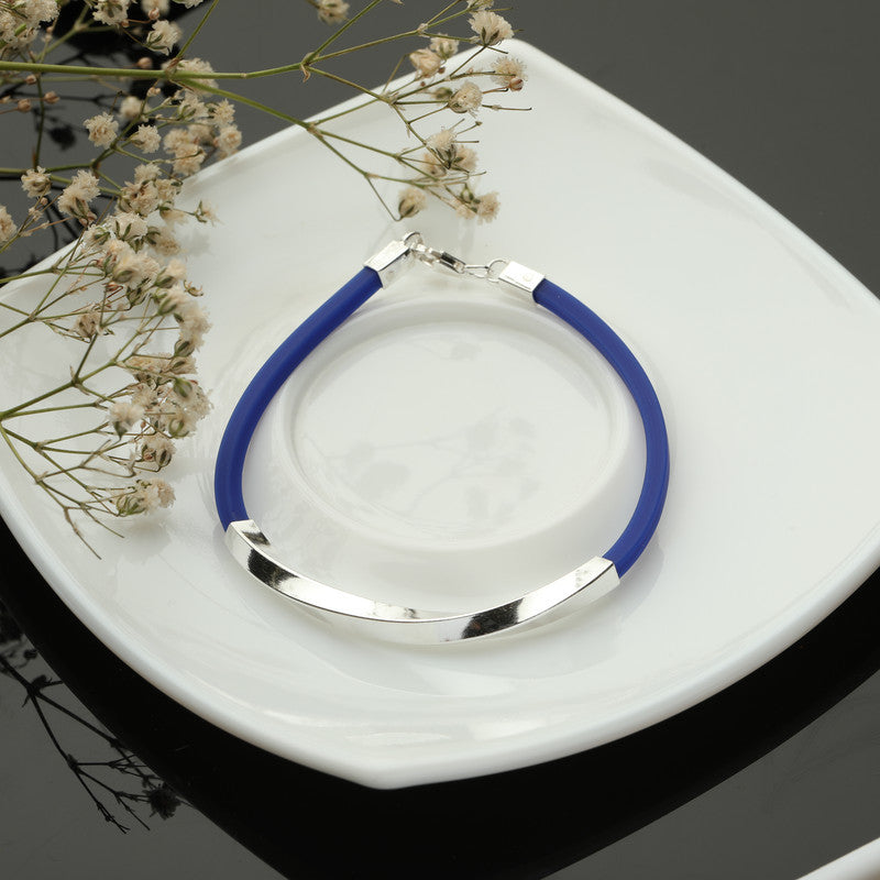 Traditional blue bead silver bracelet for festive occasions and puja wear