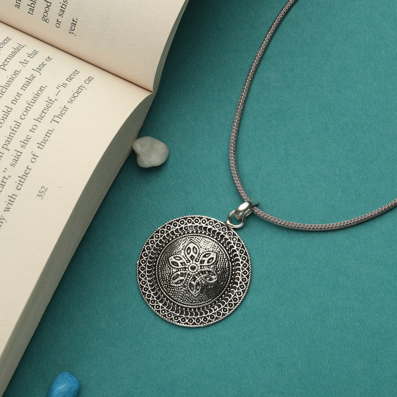Oxidized Silver Big Choker Pendant