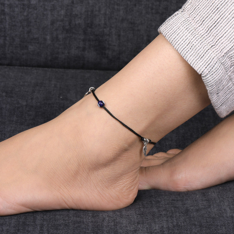 Stylish 925 Silver Evil Eye Leaf Anklet for Navratri outfits and Diwali festive looks