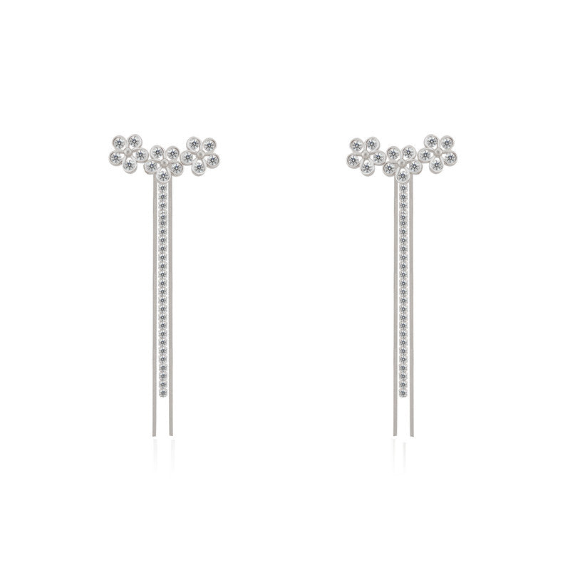 925 Silver Floral Tassel Earrings