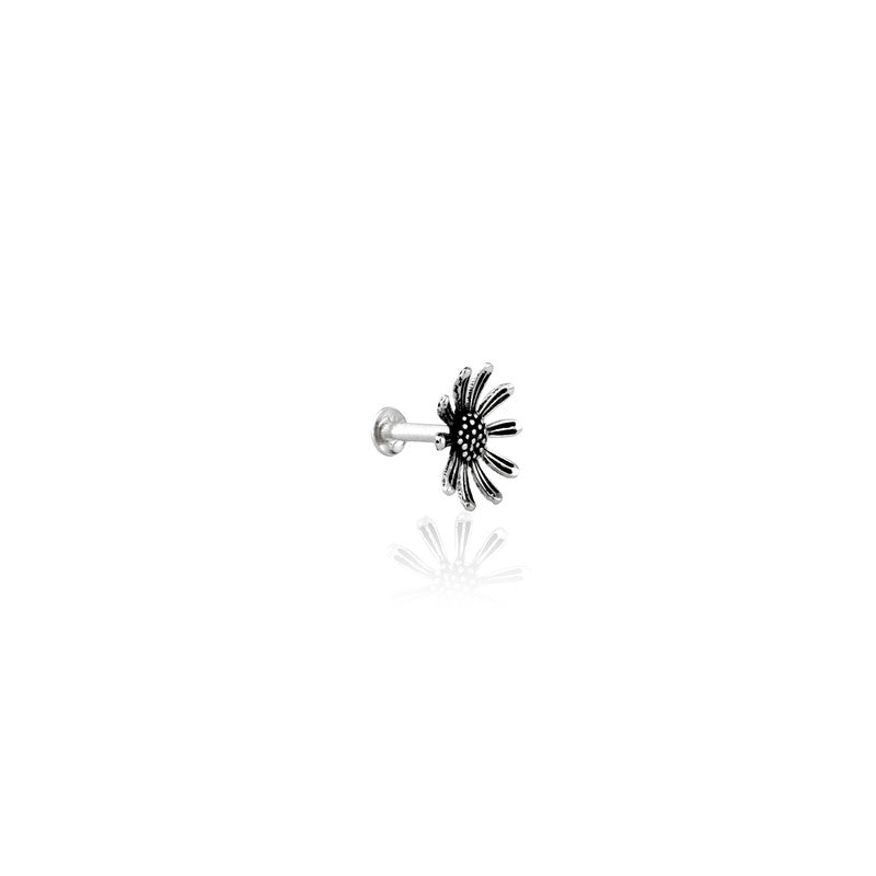 925 Antique Sunflower Nose Pin on white background – silver festive jewellery gift for Diwali