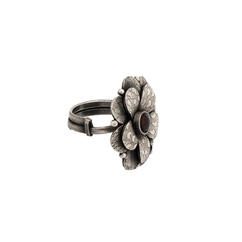 925 Oxidised Double Petals Ring – Elegant Silver Jewellery for Diwali & Navratri Celebrations