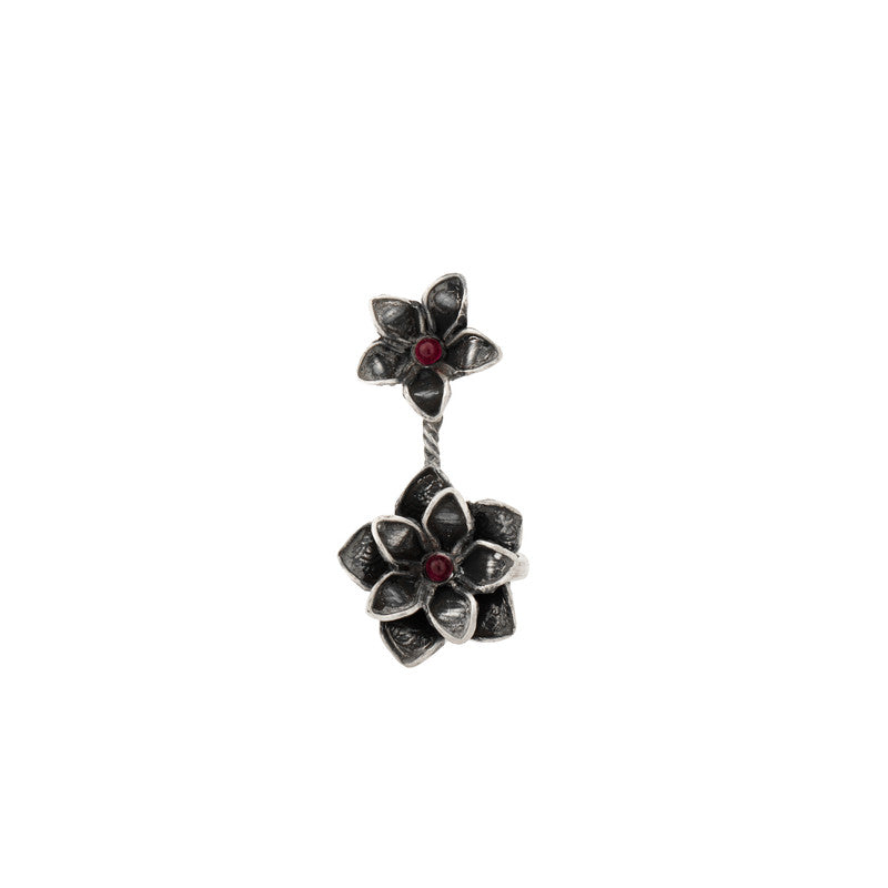 925 Oxidised Silver Duo Flower Ring – Stylish Jewellery for Navratri, Diwali & Wedding Festivities
