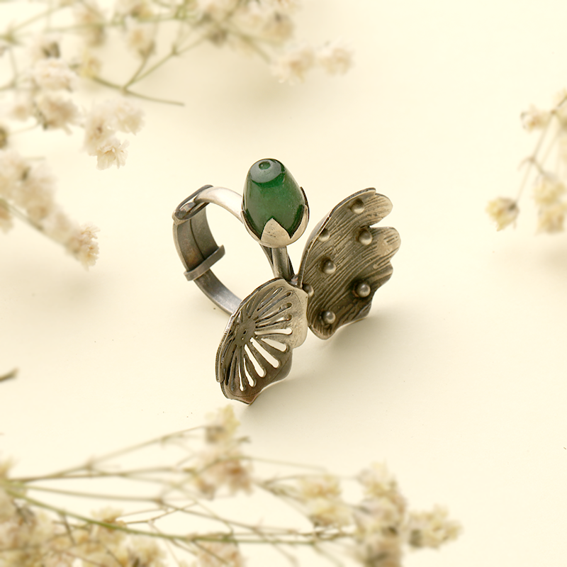 925 Oxidised Flower Bud Adjustable Ring – Traditional Silver Ring for Raksha Bandhan & Festive Gifting