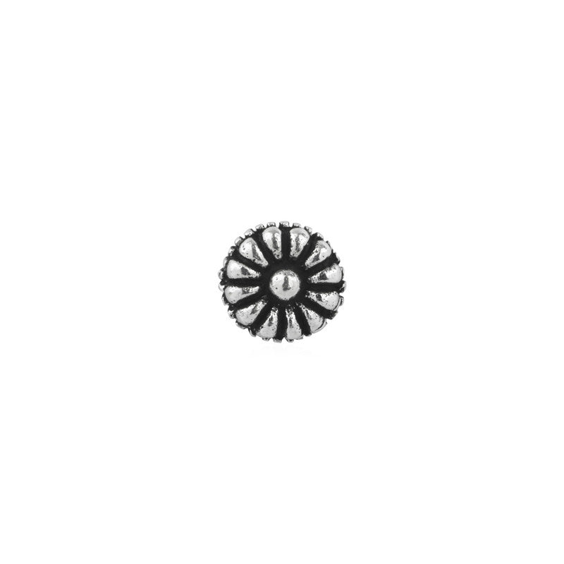Close-up of 925 Oxidised Flower Nose Pin – traditional silver nose jewellery for festivals