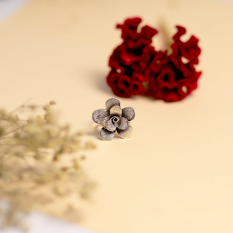 Trendy 925 Oxidised Flower with Petals Ring perfect gift for Onam festival