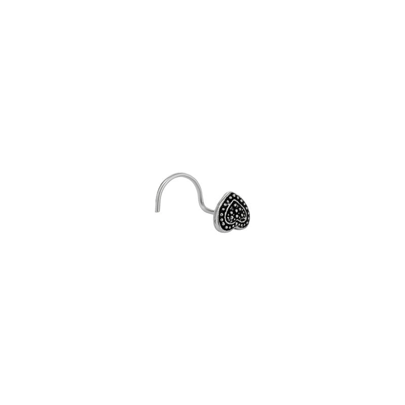 925 Oxidised Heart Nose Pin on white background – silver jewellery gift for Diwali