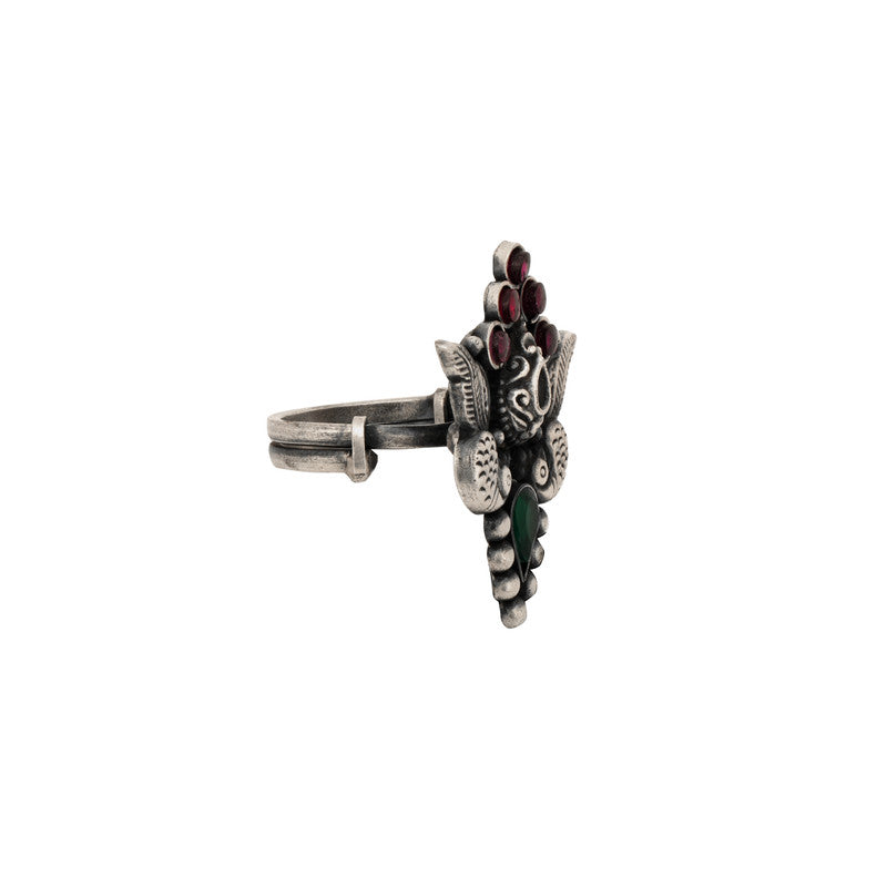 925 Oxidised Peacock Style Ring – Elegant Silver Jewellery for Diwali & Navratri Celebrations