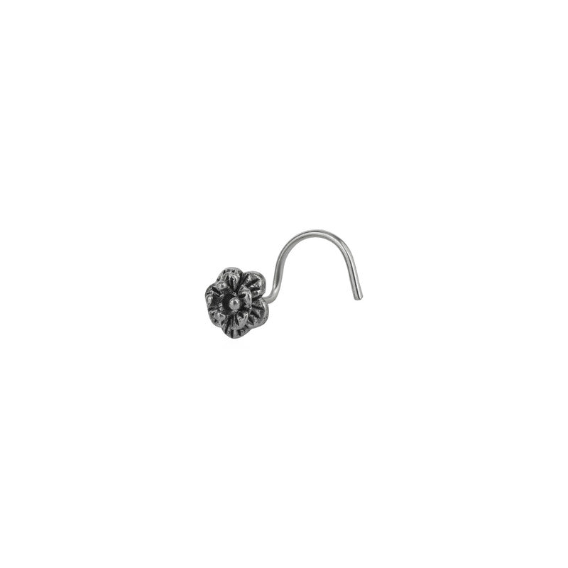 925 Oxidised Rang Nose Pin on white background – festive silver jewellery gift for Diwali