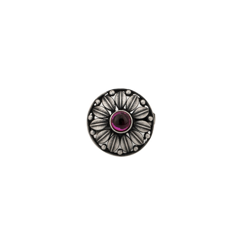 925 Oxidised Silver Round & Leaf Ring – Stylish Jewellery for Navratri, Diwali & Wedding Festivities