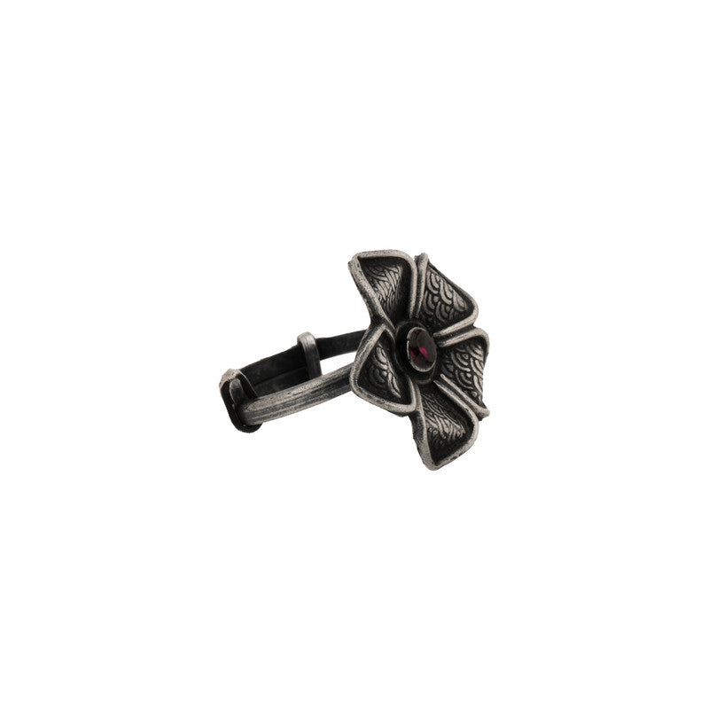 925 Oxidised Silver Petals Antique Ring – Elegant Jewellery for Diwali & Navratri Celebrations