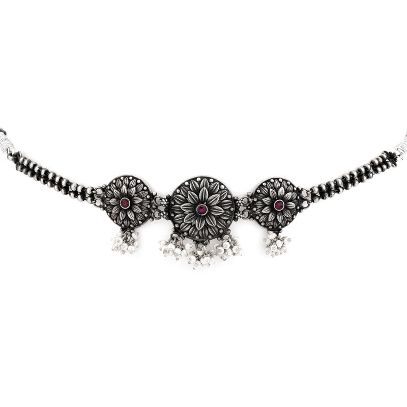 Oxidised silver tribal layered necklace perfect for Durga Puja and festive giftin