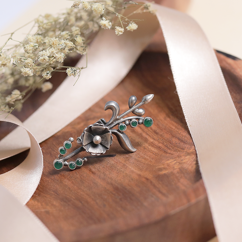 925 Oxidised Turquoise Flower Ring – Traditional Silver Jewellery for Raksha Bandhan & Festive Gifting