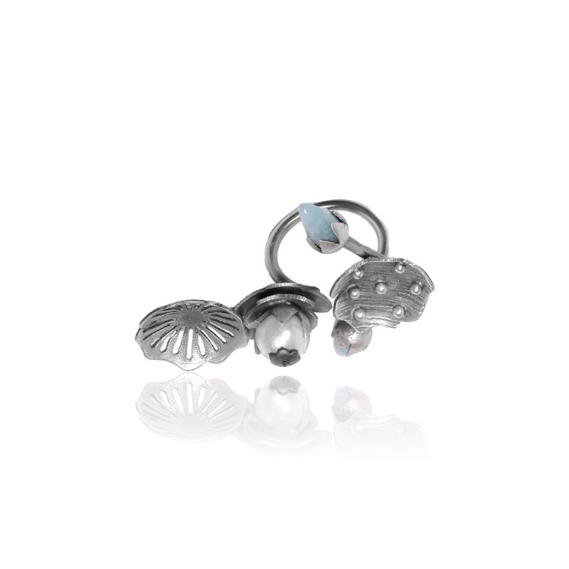 925 Oxidised Unique Flower Bud Ring – Traditional Silver Ring for Diwali & Navratri Celebrations