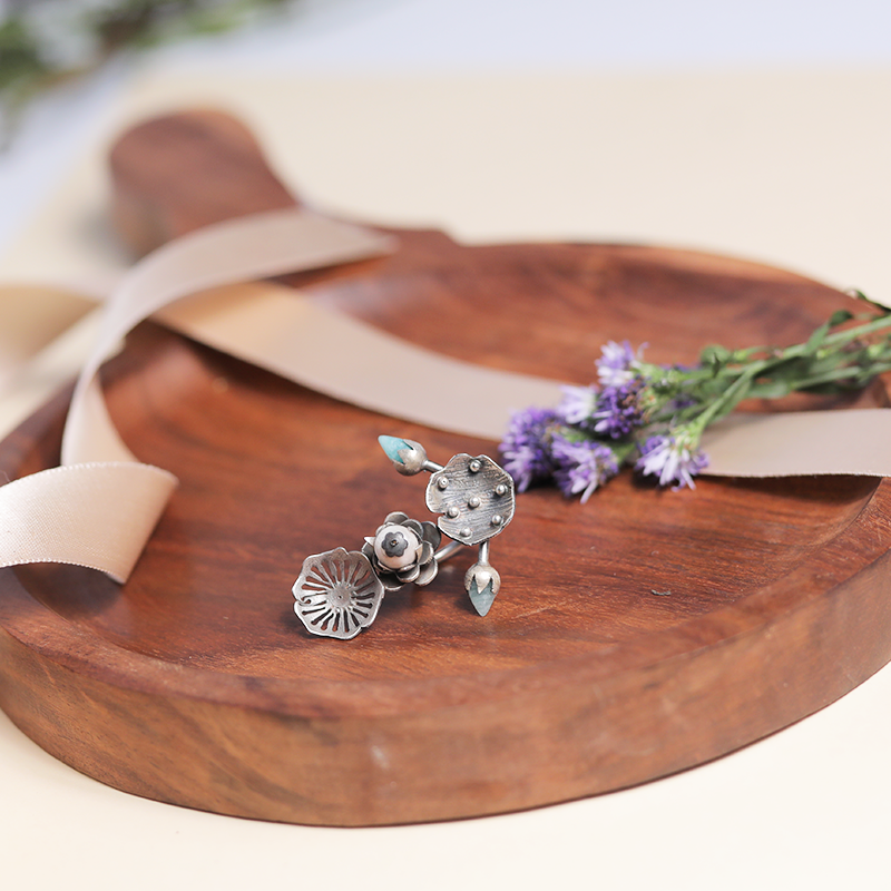 925 Oxidised Flower Bud Ring – Exquisite Silver Jewellery for Raksha Bandhan & Festive Gifting