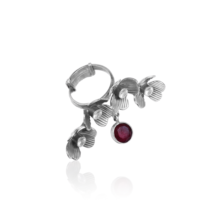 925 Oxidised Unique Flower Design Ring for Diwali and festive jewelry gift