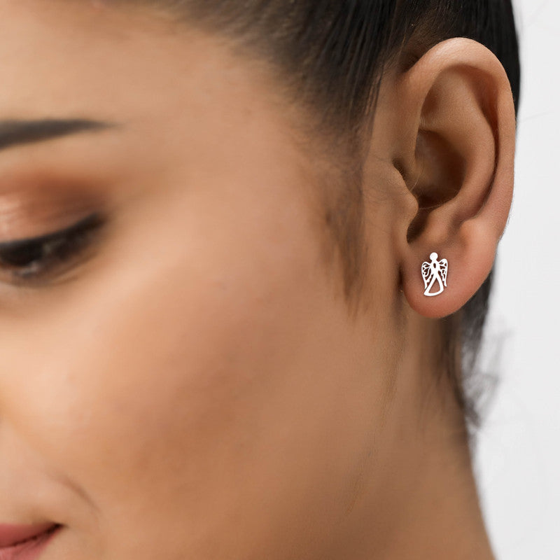 Girl wearing 925 Silver Angel Wing Earrings – perfect Raksha Bandhan and festive gift for sisters and loved ones.