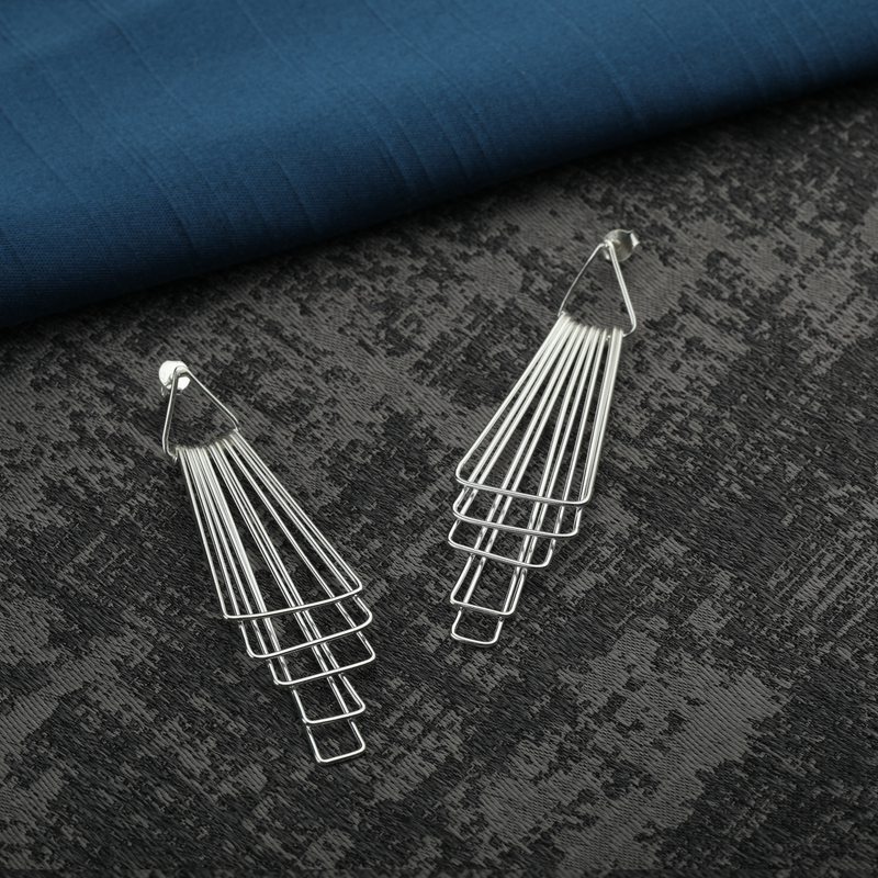 925 Silver Art Deco Earrings displayed as prop image on festive background – stylish silver earrings with fine detailing.