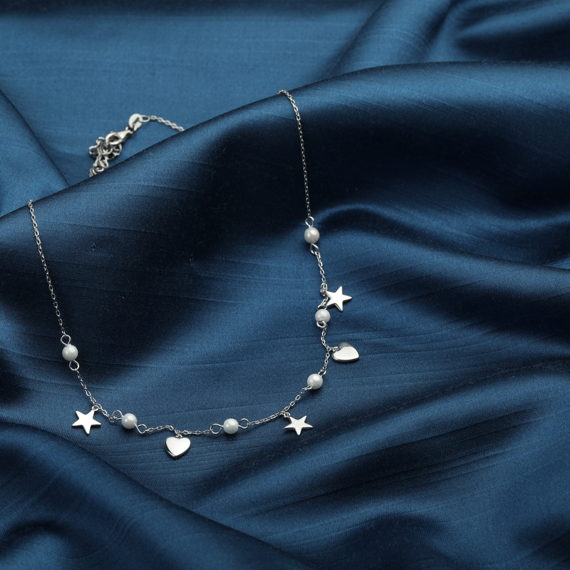 925 Silver Aurora Accent Necklace displayed as prop image on festive background – stylish silver necklace with fine detailing.