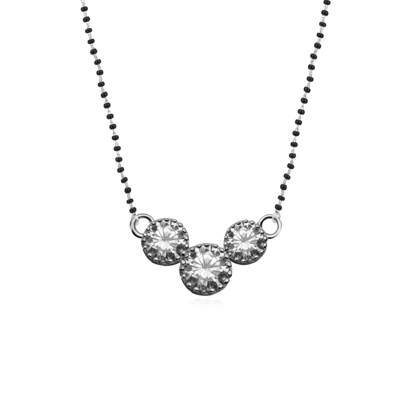 925 Silver Auspicious Alliance Mangalsutra pendant with chain on plain background – sterling silver mangalsutra for women.