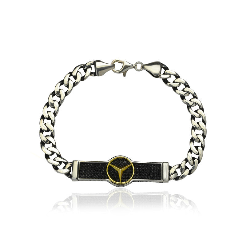 925 Silver Benz Bracelet in Sterling Silver with Heavy Chain Link Design